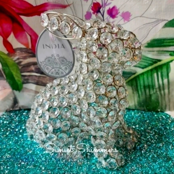 BEADED Crystal Rhinestone Gem Luxe Sitting Easter Bunny Rabbit Egg Decor New - Picture 2 of 7
